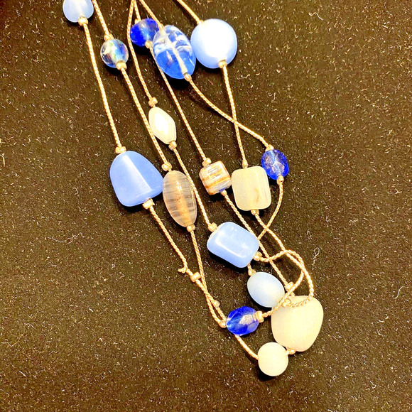 VJ Victoria Jousan Blue Beaded Necklace Long Silvertone Multistrand Glass Beads - Picture 6 of 9